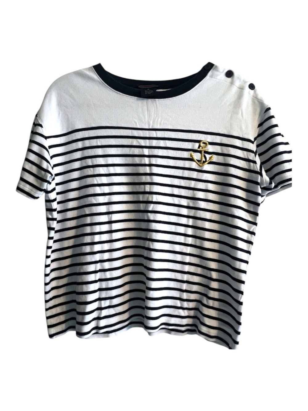 Vintage Striped Nautical T-Shirt with Embroidered Anchor Tara Vanessa Medium